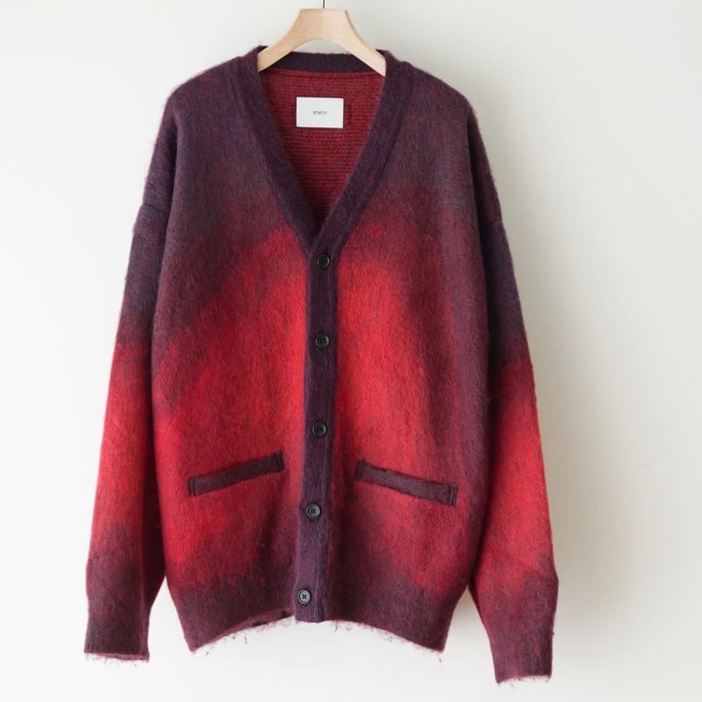 STEIN Burgundy Gradient Mohair Cardigan Purple Red Soft Oversized Sweater Medium